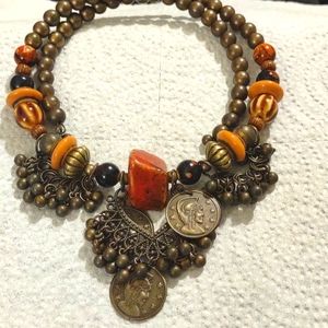 COIL BEADED CHARM NECKLACE WITH COINS